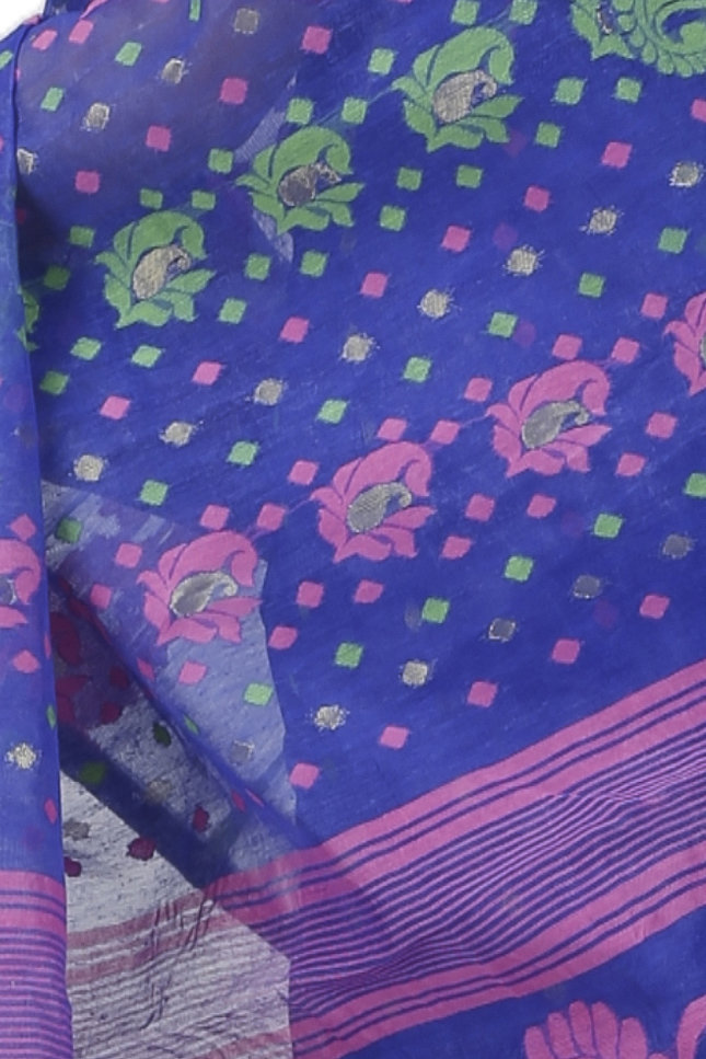 Blue Pure Cotton Vani Jamdani Saree (1109)